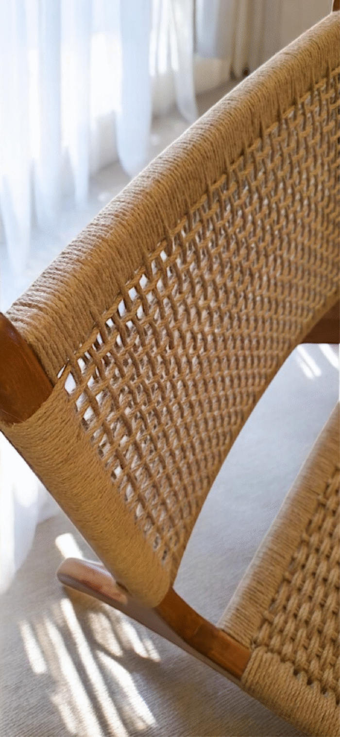 Handcrafted Nordic Lounge Chair – Woven Rope Seat & Backrest | Solid Wood Frame - Image 6