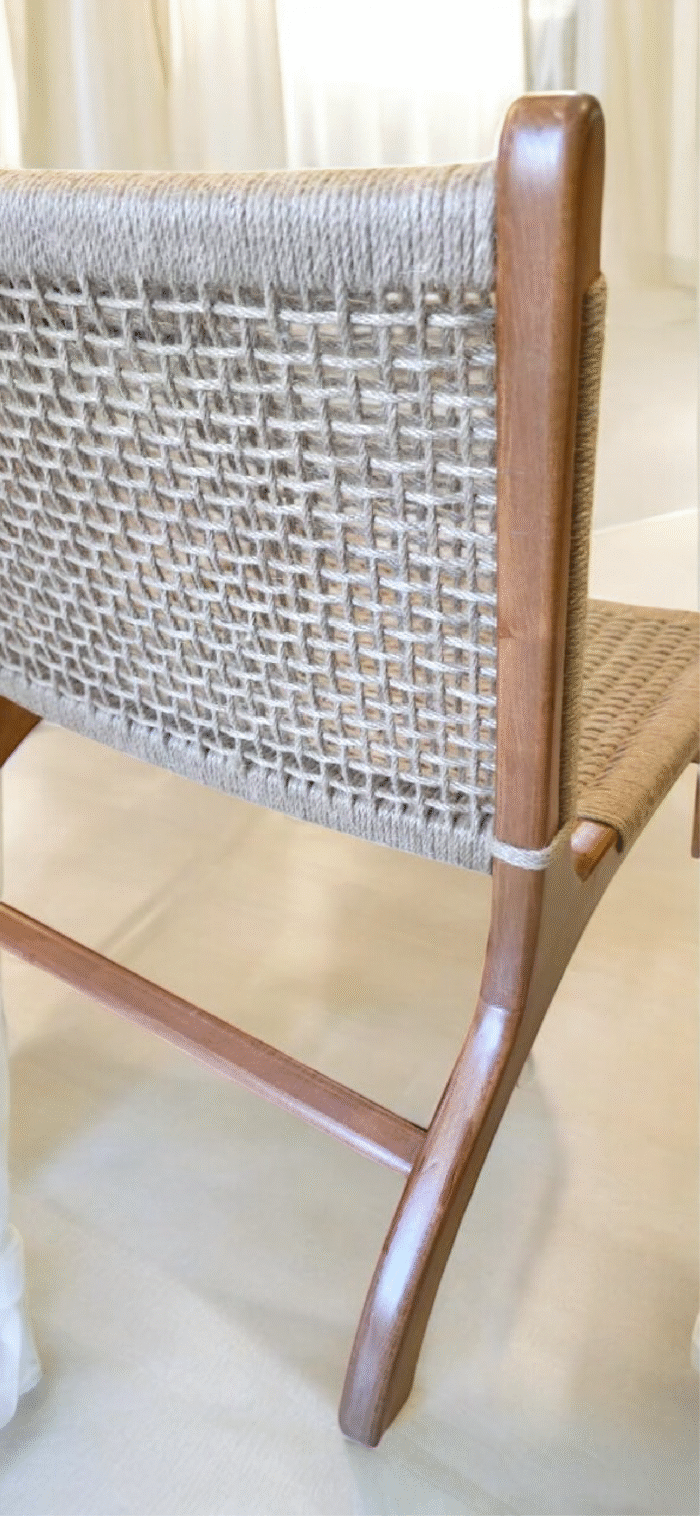 Handcrafted Nordic Lounge Chair – Woven Rope Seat & Backrest | Solid Wood Frame - Image 5