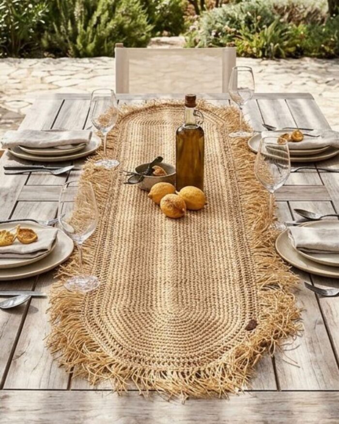 Handwoven Oval Raffia Table Runner – Natural Boho Farmhouse Style with Fringe Edges Durable and Eco-Friendly Woven Centerpiece for Dining Table Coffee Table or Rustic Home Décor - Image 4