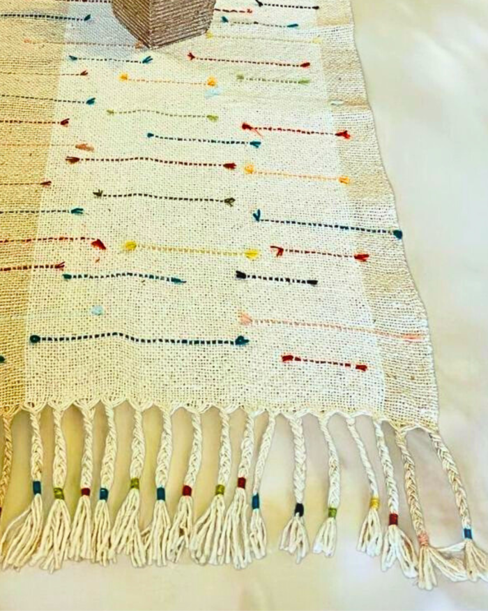 Vintage Hemp Table Runner with colored lines - Image 2