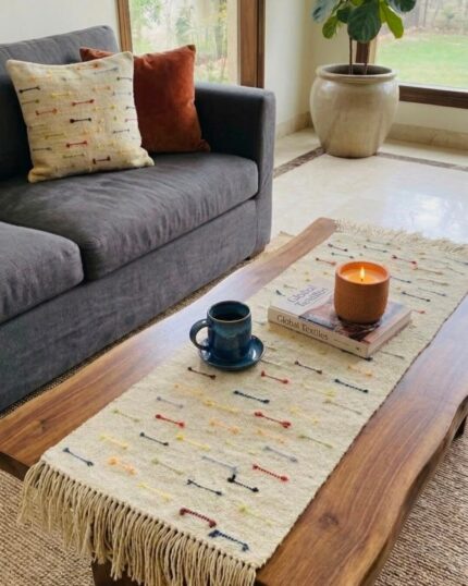 Vintage Hemp Handmade Table Runner with colored lines