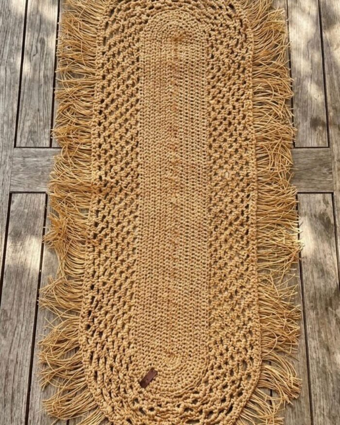 Handwoven Oval Raffia Table Runner – Natural Boho Farmhouse Style with Fringe Edges Durable and Eco-Friendly Woven Centerpiece for Dining Table Coffee Table or Rustic Home Décor - Image 5