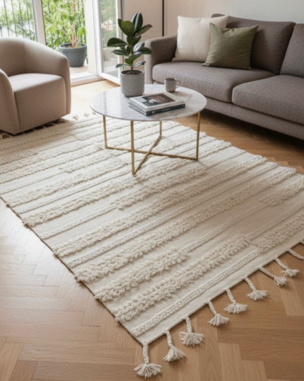 Handmade Kilim off kaki– Linear Pattern Design