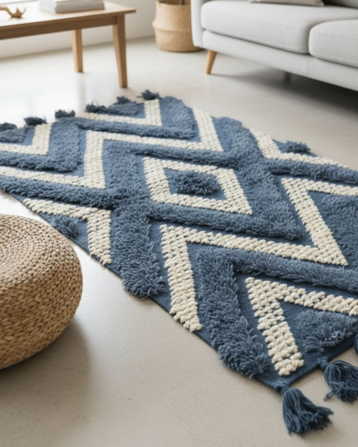 Handmade Kilim Navy blue and beige pattern carpet - Image 1