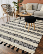 Handmade Cotton black and beige kilim carpet