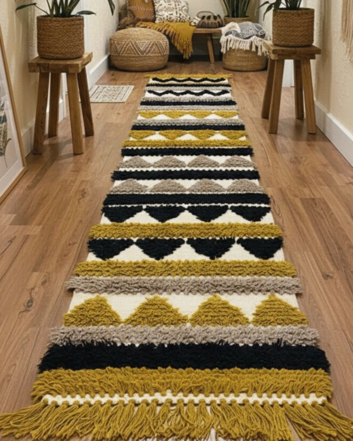 Handmade Kilim Wool Rug – Off-White Grey & Mustard - Image 1