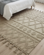 Handwoven Cotton kilim Area Rug with Geometric Tufted Pattern and Tassel Fringe – Soft Boho Style Carpet for Living Room Bedroom or Entryway Décor