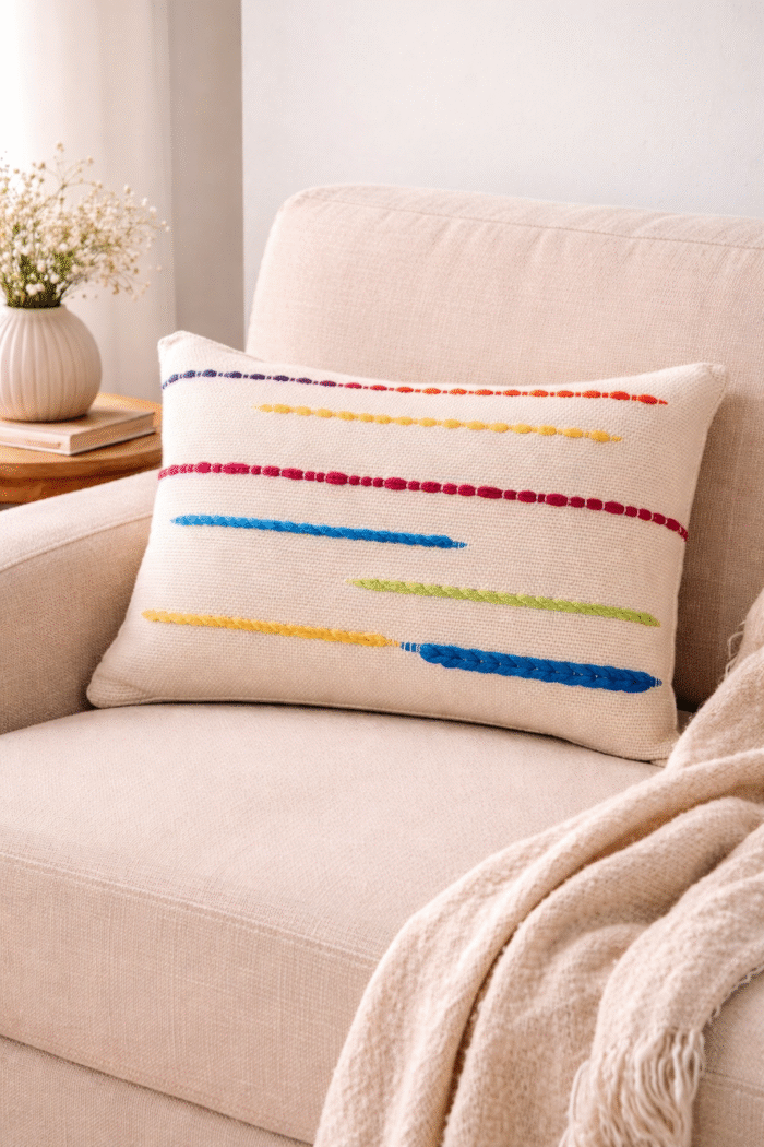 Handloom colorful striped cushion Soft Cotton  Cover with Plush Filling for Sofa Bed or Living Room Décor – Nature-Inspired Modern Cushion - Image 5