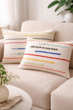 Handloom colorful striped cushion Soft Cotton  Cover with Plush Filling for Sofa Bed or Living Room Décor – Nature-Inspired Modern Cushion - Image 4
