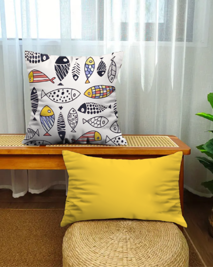 Fish & Sunshine Yellow Cushion