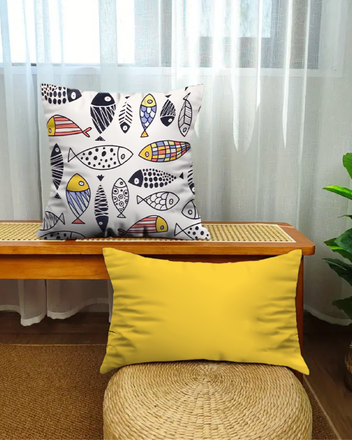 Fish & Sunshine Yellow Cushion