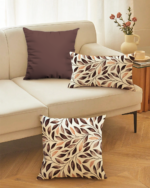 Brown Leaf Print & Solid Decorative cushion