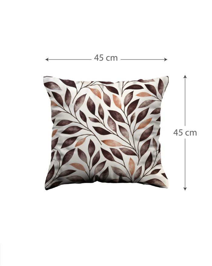 Brown Leaf Print & Solid Decorative Cushion Set – 100% Polyester Throw Pillows – Earth Tone Beige Mocha & Coffee Brown(45x45 cm - 50x30) - Image 3