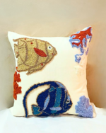 Coastal Coral Reef-Inspired Decorative Throw Pillow with Colorful Embroidered Tropical Fish and Coral Design – Soft Cotton Canvas Cushion Cover for Ocean-Themed Living Room Bedroom or Beach House Décor - Image 2
