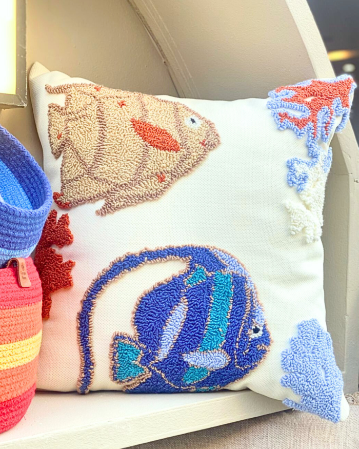 Coral Reef Fish Embroidered Cushion