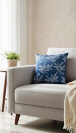 Dark Teal Leaf Print & Solid Cushion – 100% Polyester Decorative Throw Pillows  –Dark Grey & White Leaf Pattern (45x45 | 50x30 cm) - Image 3