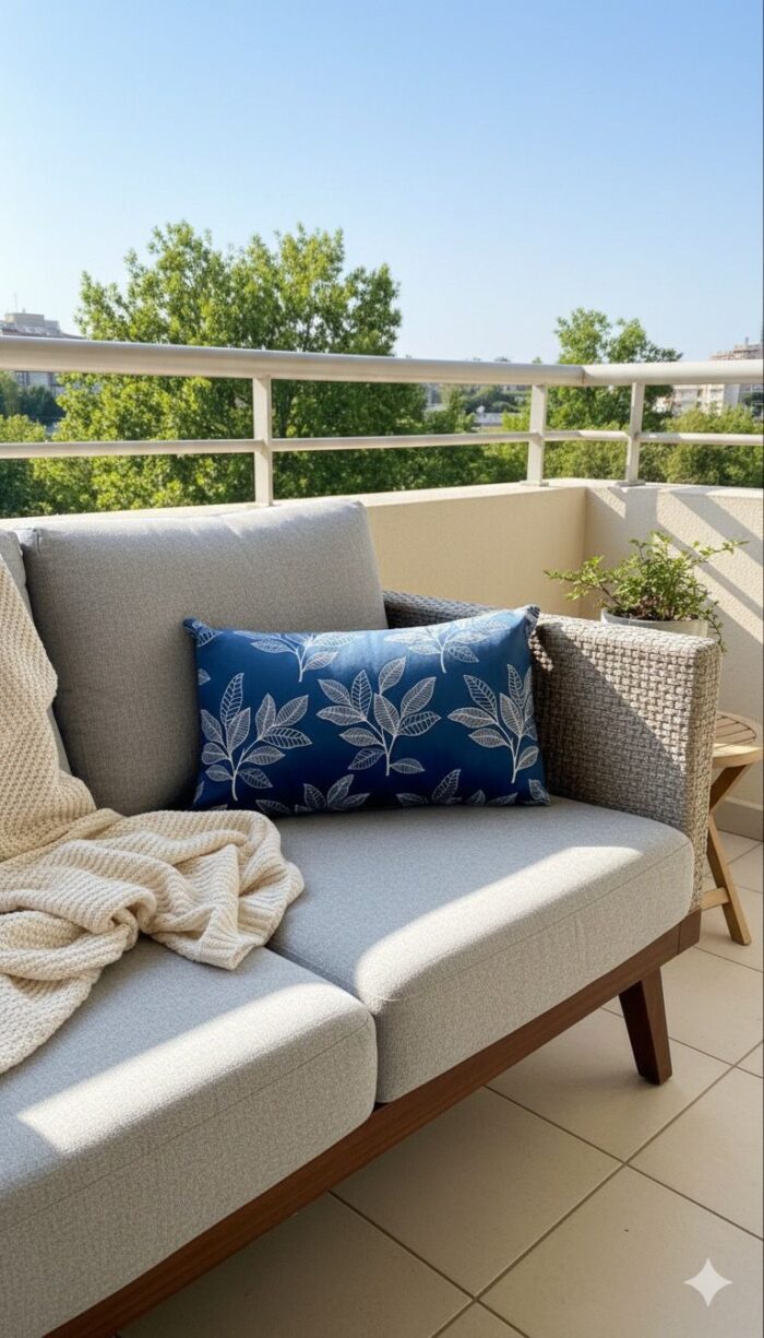 Dark Teal Leaf Print & Solid Cushion – 100% Polyester Decorative Throw Pillows  –Dark Grey & White Leaf Pattern (45x45 | 50x30 cm) - Image 2