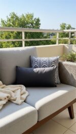 Beige & Black Tribal Ikat Pattern and Solid Color Cushion   Decorative Pillows (45x45 | 50x30 cm)