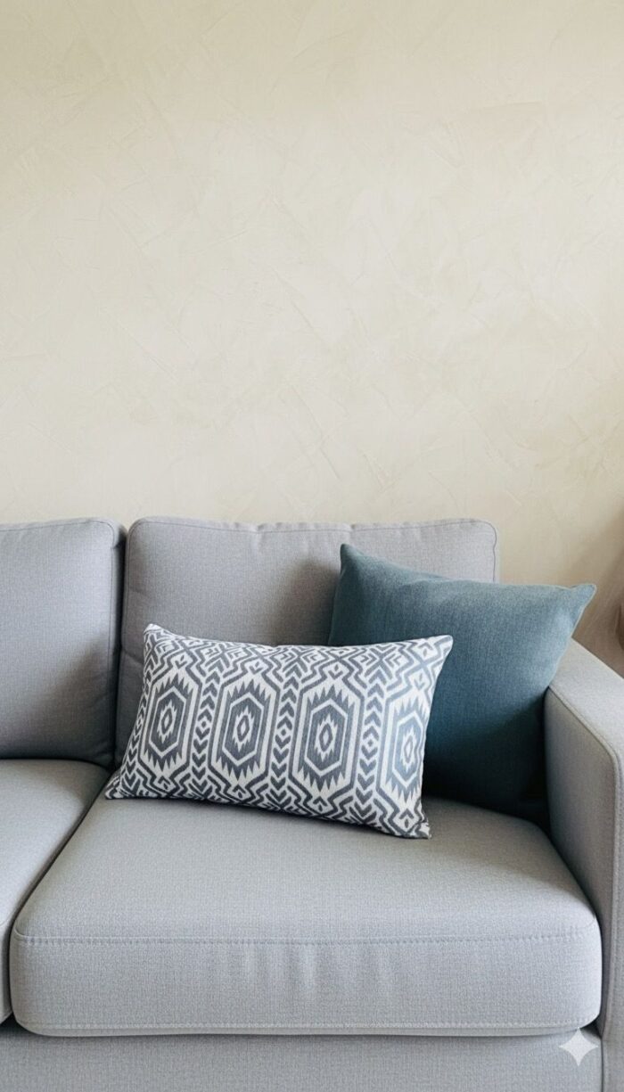 green & Grey Cushion  – Geometric Ikat Pattern & Solid Color Throw Pillows (45x45 | 50x30 cm) - Image 1