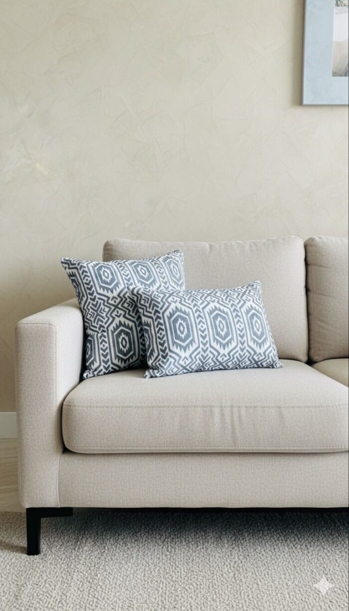 green & Grey Cushion  – Geometric Ikat Pattern & Solid Color Throw Pillows (45x45 | 50x30 cm) - Image 4