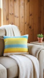 Handloom  Tropical  stripes  cushion-Soft Cotton  Cover with Plush Filling for Sofa Bed or Living Room Décor – Nature-Inspired Modern Cushion