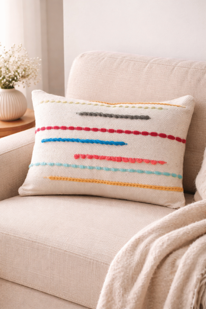 Handloom colorful striped cushion Soft Cotton  Cover with Plush Filling for Sofa Bed or Living Room Décor – Nature-Inspired Modern Cushion - Image 3