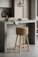 Counter Stool with Handwoven Seat Halfa Grass & Pine Wood Natural 45x82 cm for Kitchen Bar - Image 3