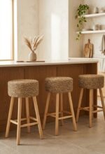 Counter Stool with Handwoven Seat Halfa Grass & Pine Wood Natural 45x82 cm for Kitchen Bar - Image 4