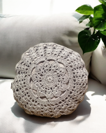 Round crochet mandala pillow