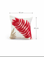 Tropical Palm Leaf Decorative Throw Pillow  Soft Cotton Cushion Cover with Bold Red and Beige Embroidered Fern Design – Modern Botanical Accent for Sofa Couch Living Room or Patio Decor - Image 3
