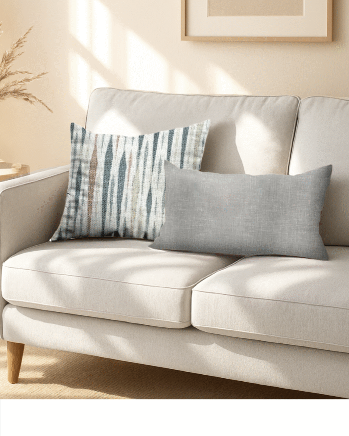 Soft Gray Solid & Textured Striped Blue-Grey Pillows  (45x45 | 50x30 cm) - Image 2