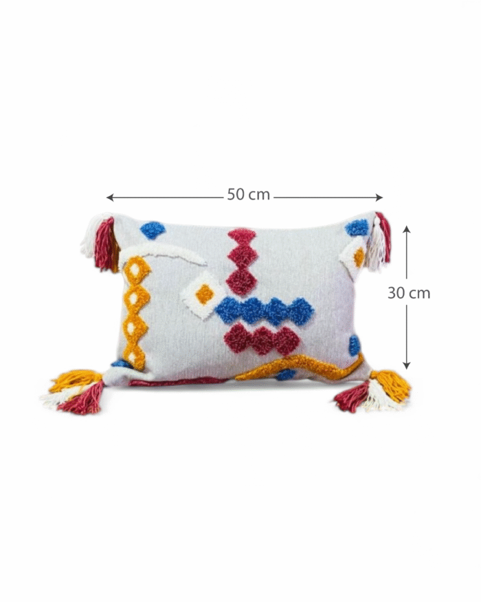 Boho Embroidered Cushion – Multicolor Tufted Tribal Design with Tassels For home and garden - Image 2
