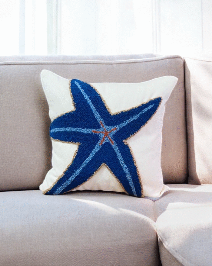 Azure Starfish Hand-Tufted Cushion
