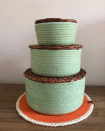 Storage Cotton Basket with Wicker Lid-Woven Storage Baskets with Lids – Handcrafted Stackable Rope Bins in Sage Green with Brown Accents – Decorative Organizer Containers for Shelves Closet Bathroom Nursery or Living Room Decor - Image 5