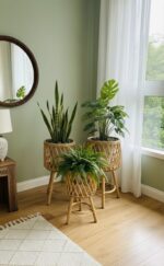 Coccaro Rattan Plant Stand Set – Handwoven Natural Boho Decor (Set of 3)