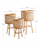 Coccaro Rattan Plant Stand Set – Handwoven Natural Boho Decor (Set of 3) - Image 3