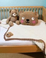 Teddy Bear  Cuddly Bear Face Pillow for Kids –Plush Sherpa Fleece Cushion with Embroidered Details – Cozy, Animal-Shaped Decorative Pillow for Toddlers, Nurseries & Play Spaces - Image 3