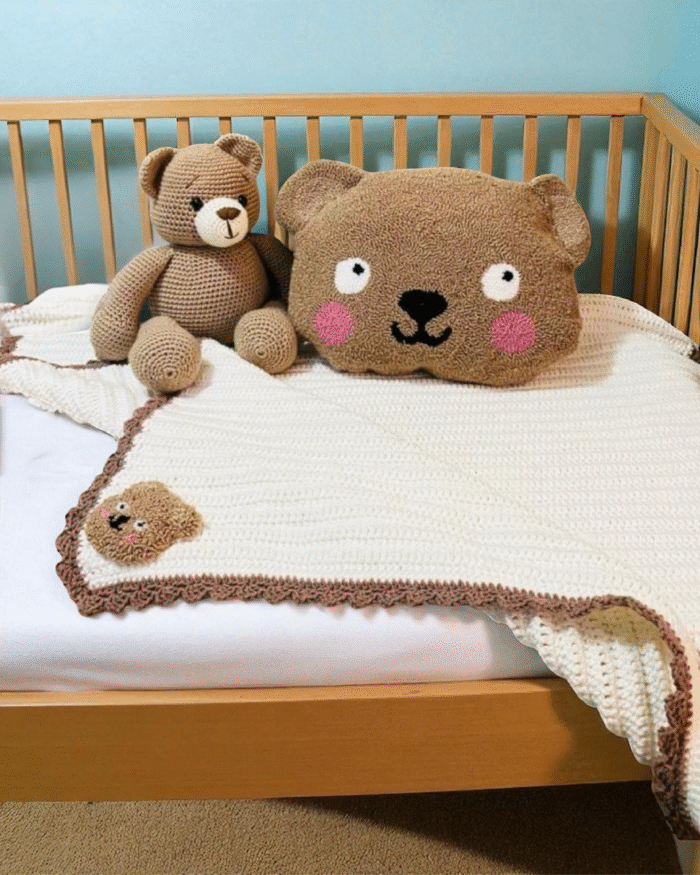 Teddy Bear  Cuddly Bear Face Pillow for Kids –Plush Sherpa Fleece Cushion with Embroidered Details – Cozy, Animal-Shaped Decorative Pillow for Toddlers, Nurseries & Play Spaces - Image 3