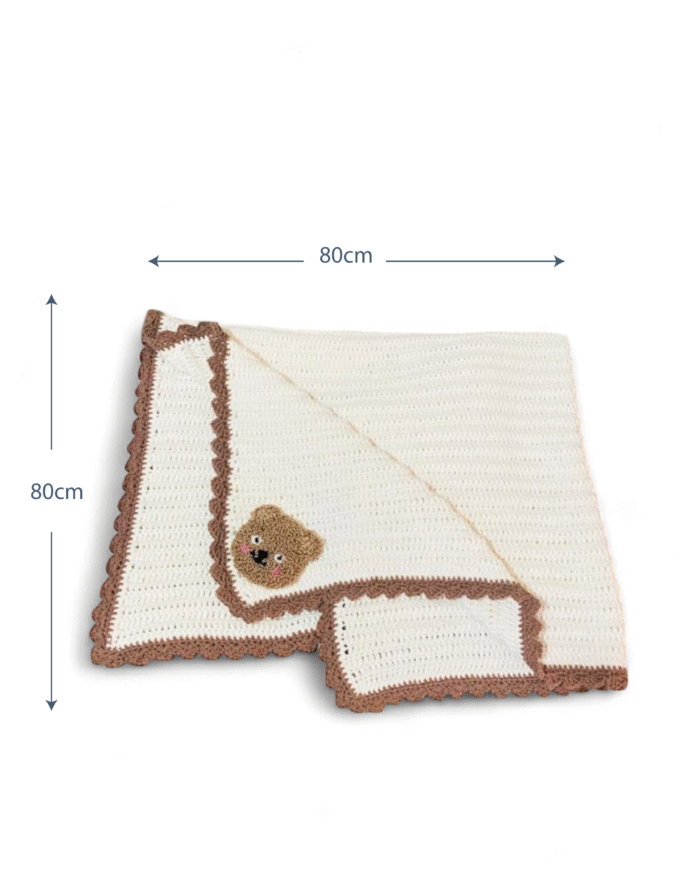 Teddy Bear Home Handcrafted Baby Blanket –  Soft Knitted Cover with Embroidered Bear Patch & Scalloped Edges – Lightweight, Breathable & Adorable Nursery Must-Have for Newborns and Toddlers - Image 2