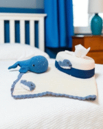 Bear on the Ship Baby Blanket  Soft Crochet Cover with Blue Scalloped Trim & Embroidered Dolphin Patch – Lightweight & Cozy Nursery Blanket for Newborns, Infants & Toddlers - Image 2