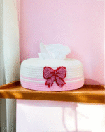 Handwoven Pink and white Ribbon Rope Tissue Box Cover