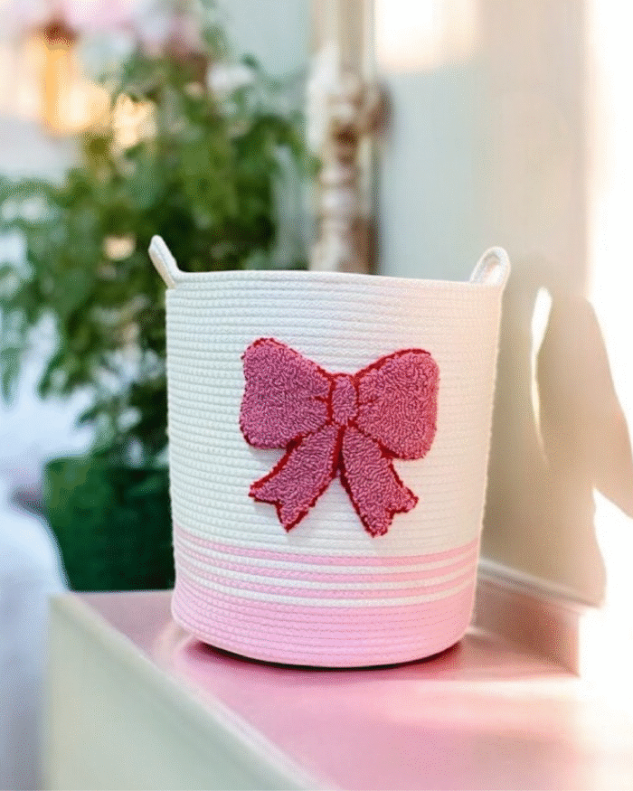Pink & white rope toy basket