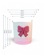 Pink Ribbon basket Pink and White Woven Cotton Rope Toy Storage Basket with 3D Red Bow – Decorative Laundry Hamper and Organizer Bin with Handles for Kids’ Room, Nursery, or Playroom - Image 2