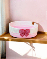 Pink & white rope storage basket