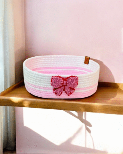 Pink & white rope storage basket