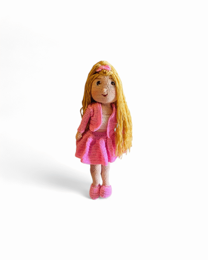 Handmade Crochet Doll with Long Blonde Hair – Soft Knitted Plush Toy with Pink Dress & Shoes – Adorable Collectible Amigurumi Doll for Kids Room Décor Playtime and Gift Giving – Premium Handcrafted Toy for Girls - Image 2