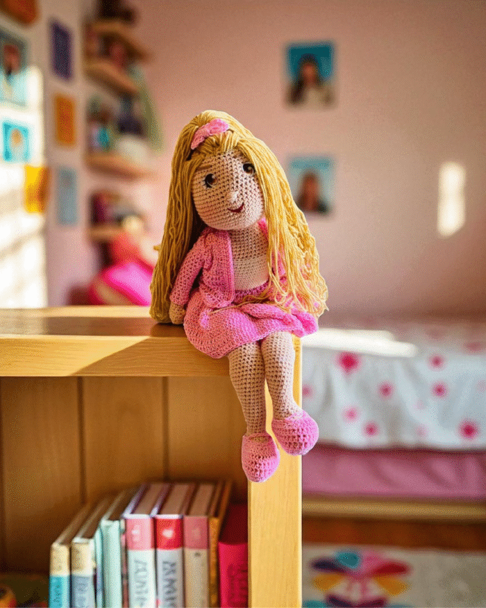 Handmade crochet blonde doll