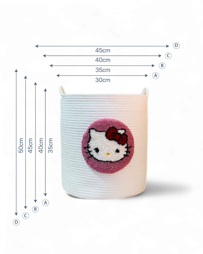 Hello Kitty  Handwoven Jute Toy Storage Basket with Embroidered Kitty Face in Pink Circle-Decorative Laundry Hamper and Organizer Bin with Handles for Kids’ Room, Nursery, or Playroom - Image 2