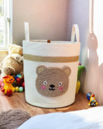 Handwoven teddy bear jute basket