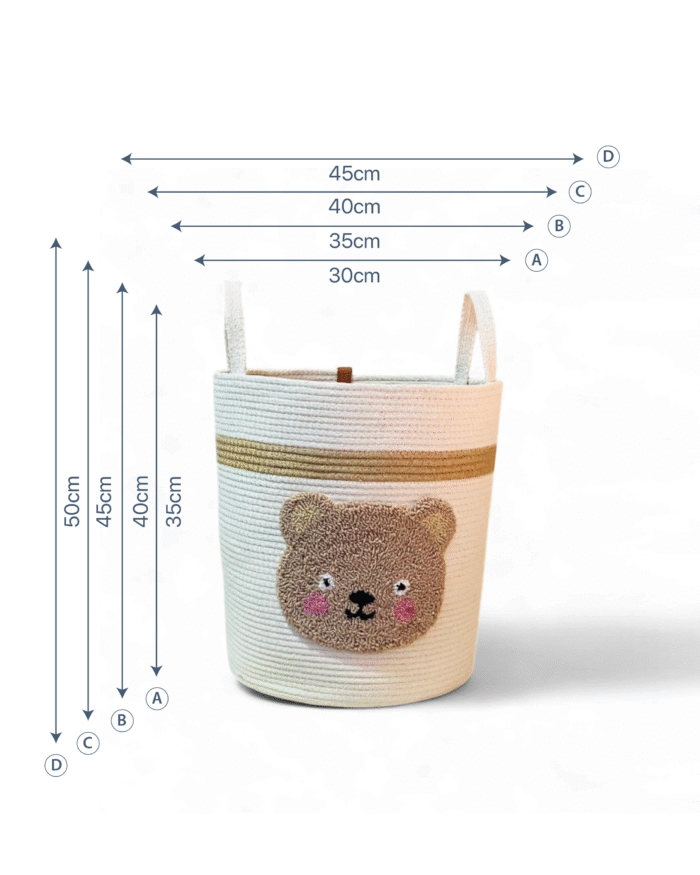 Teddy Bear Handwoven Jute Toy Storage Basket with Embroidered Teddy Bear Face in Brown Circle-Decorative Laundry Hamper and Organizer Bin with Handles for Kids’ Room Nursery or Playroom - Image 2